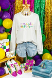 White mardi gras Fleur De Lis Embroidered Graphic Pullover Sweatshirt - Aaria Tees Aaria Tees