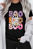 Black BOO Floral Ghost Print Crew Neck Halloween T Shirt - Aaria Tees Aaria Tees