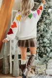 White Chenille Graphic Drop Shoulder Holiday Sweater - Aaria Tees Aaria Tees
