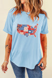 Light Blue Faux Patchwork Print American Patriotic Graphic Tee Aaria Tees