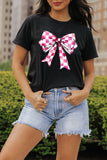 Black Checkerboard Bowknot Graphic Crewneck T Shirt - Aaria Tees Aaria Tees