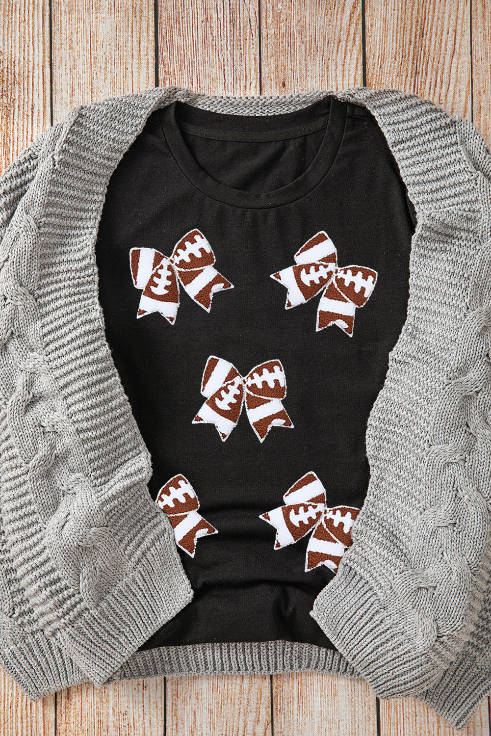 Black Rugby Football Bowknot Pattern Game Day T Shirt - Aaria Tees Aaria Tees
