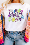 White Happy Easter Sequin Patched Casual Tee Aaria Tees
