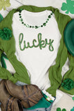 White Sequined Lucky St.Patricks Day Graphic Tee Aaria Tees