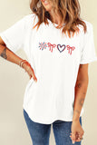 White Love July 4th Firework Bow Embroidered T Shirt Aaria Tees