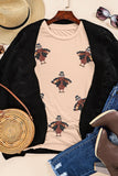 Khaki Sequined Turkey Patched Pattern Crewneck Thanksgiving T Shirt - Aaria Tees Aaria Tees