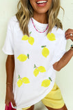 White Sequin Lemon Graphic Casual Summer Tee Aaria Tees