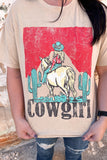 Khaki Cowgirl Rodeo Graphic Western Fashion Tee Aaria Tees