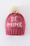 Pink BE MINE knit beanie pom pom hat - Aaria Tees Aaria Tees