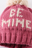 Pink BE MINE knit beanie pom pom hat - Aaria Tees Aaria Tees