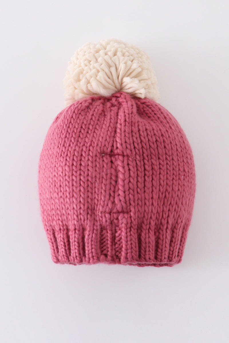 Pink BE MINE knit beanie pom pom hat - Aaria Tees Aaria Tees