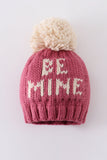 Pink BE MINE knit beanie pom pom hat - Aaria Tees Aaria Tees