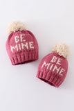 Pink BE MINE knit beanie pom pom hat - Aaria Tees Aaria Tees