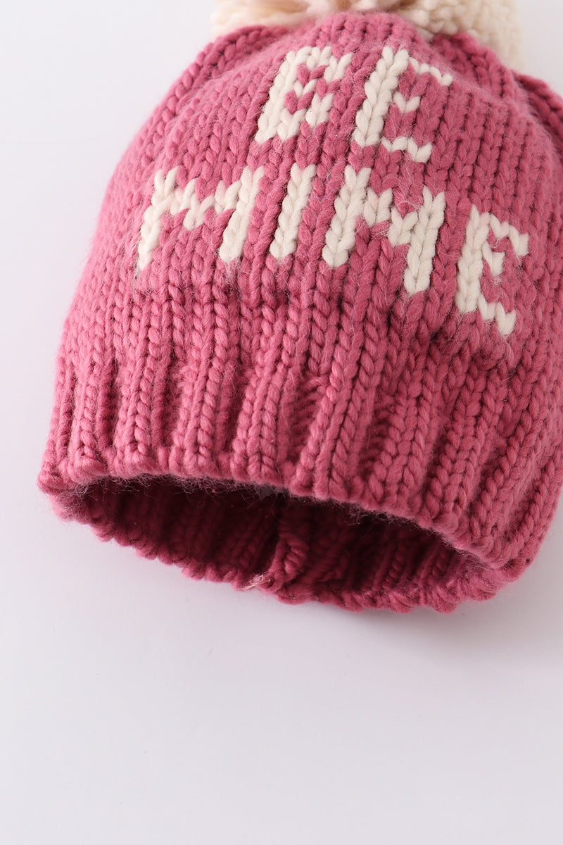 Pink BE MINE knit beanie pom pom hat - Aaria Tees Aaria Tees