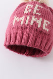 Pink BE MINE knit beanie pom pom hat - Aaria Tees Aaria Tees