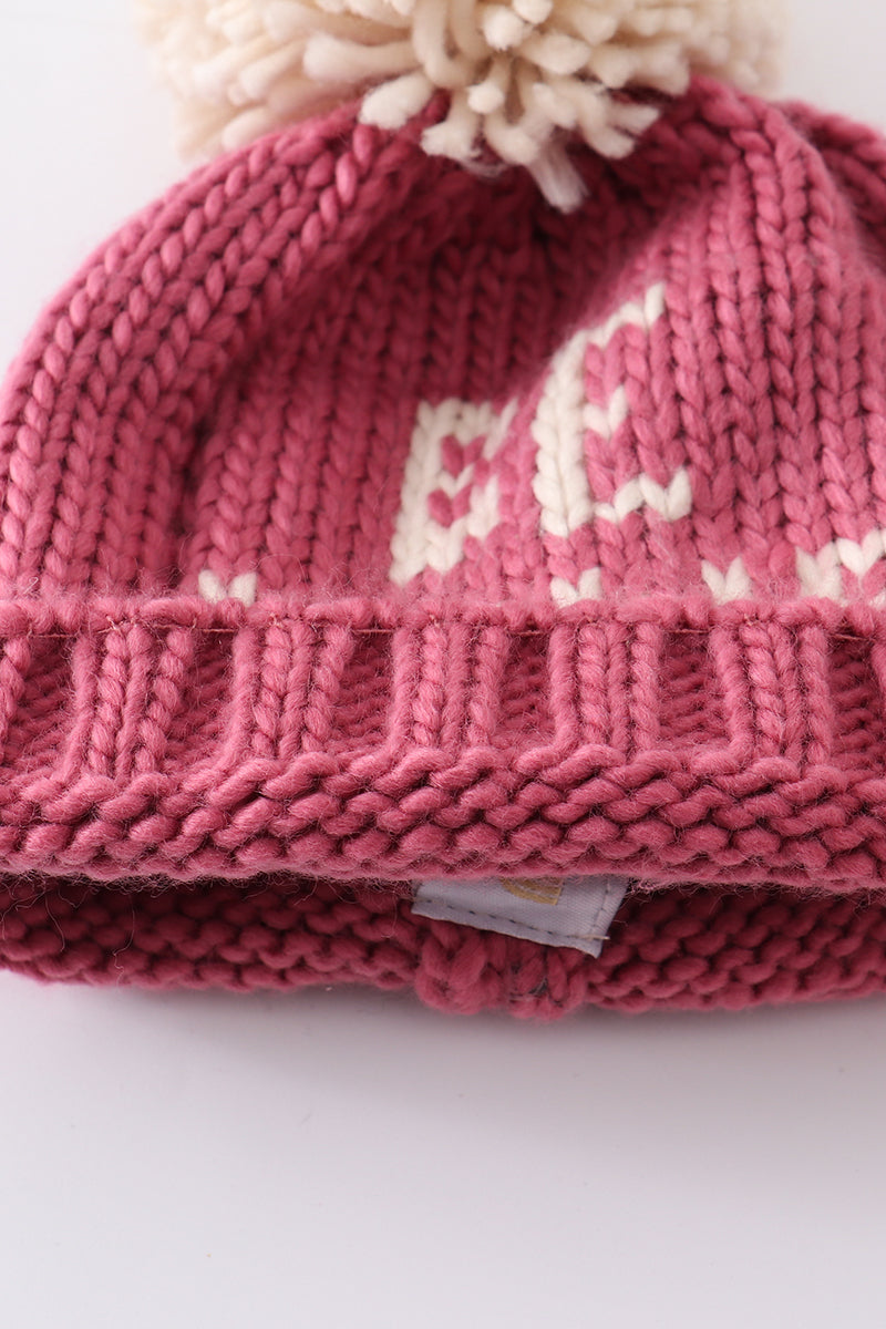 Pink BE MINE knit beanie pom pom hat - Aaria Tees Aaria Tees