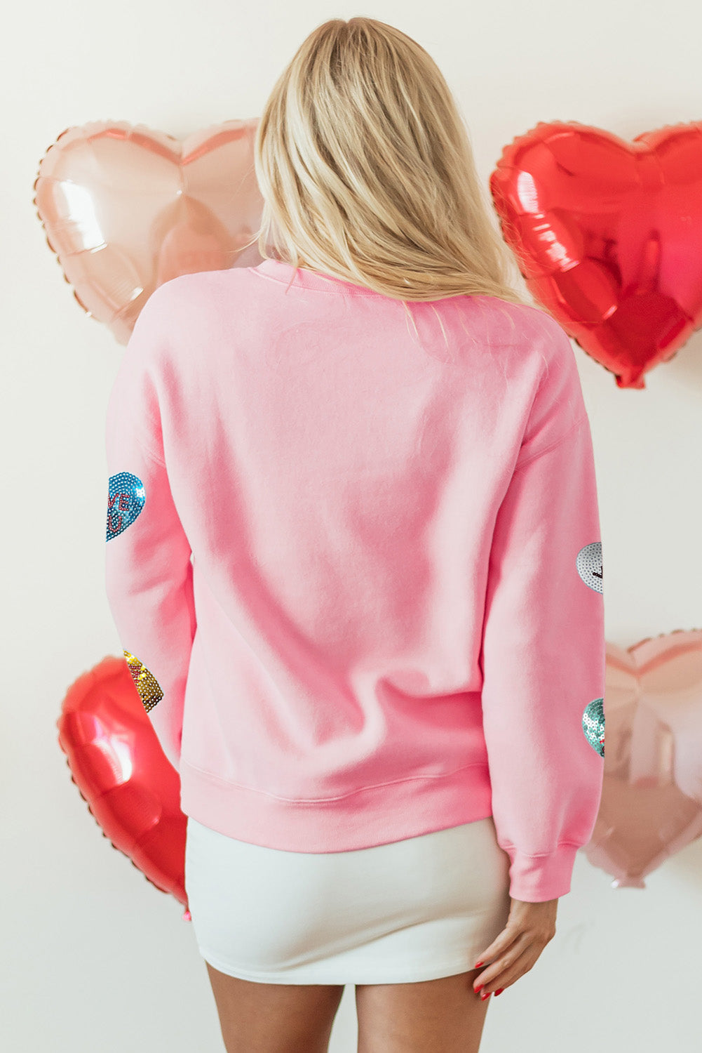 Pink Sequin Romantic Letters Heart Graphic Valentines Sweatshirt - Aaria Tees Aaria Tees