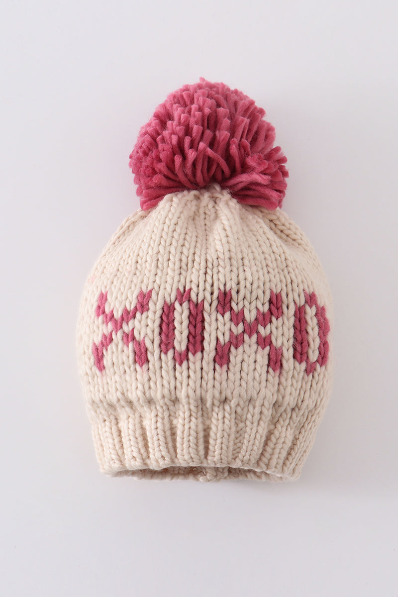 Cream XOXO knit beanie pom pom hat - Aaria Tees Aaria Tees