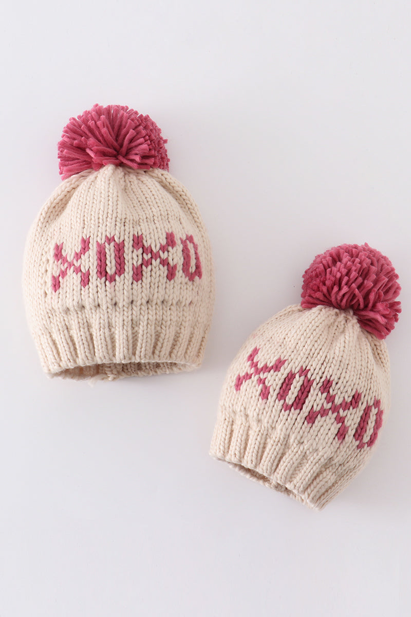 Cream XOXO knit beanie pom pom hat - Aaria Tees Aaria Tees