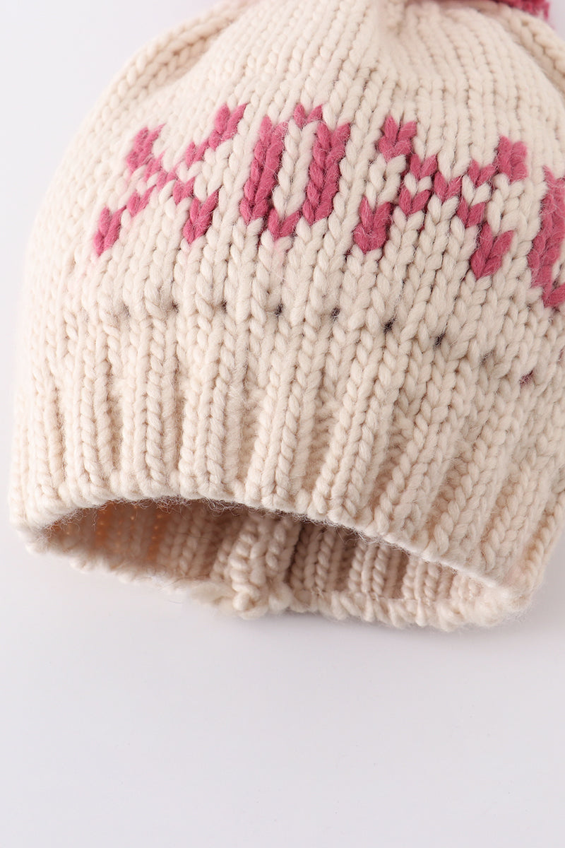 Cream XOXO knit beanie pom pom hat - Aaria Tees Aaria Tees