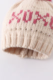 Cream XOXO knit beanie pom pom hat - Aaria Tees Aaria Tees
