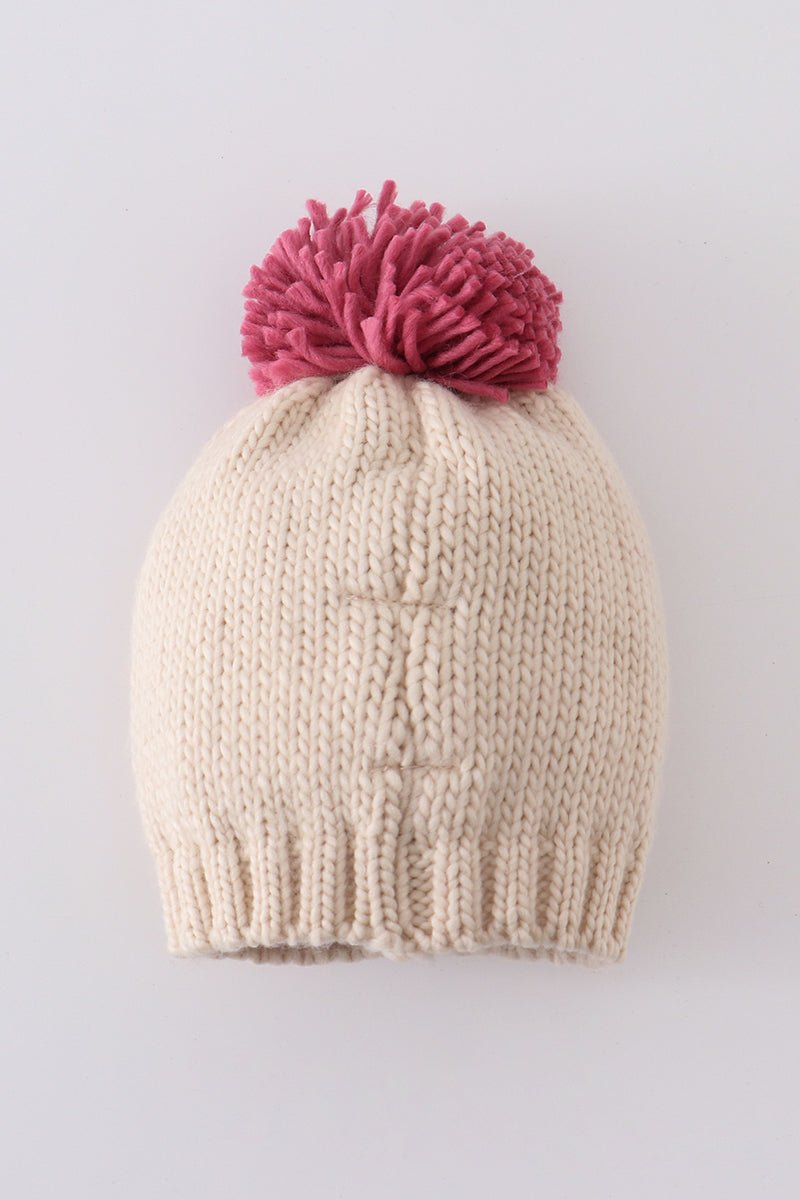 Cream XOXO knit beanie pom pom hat - Aaria Tees Aaria Tees