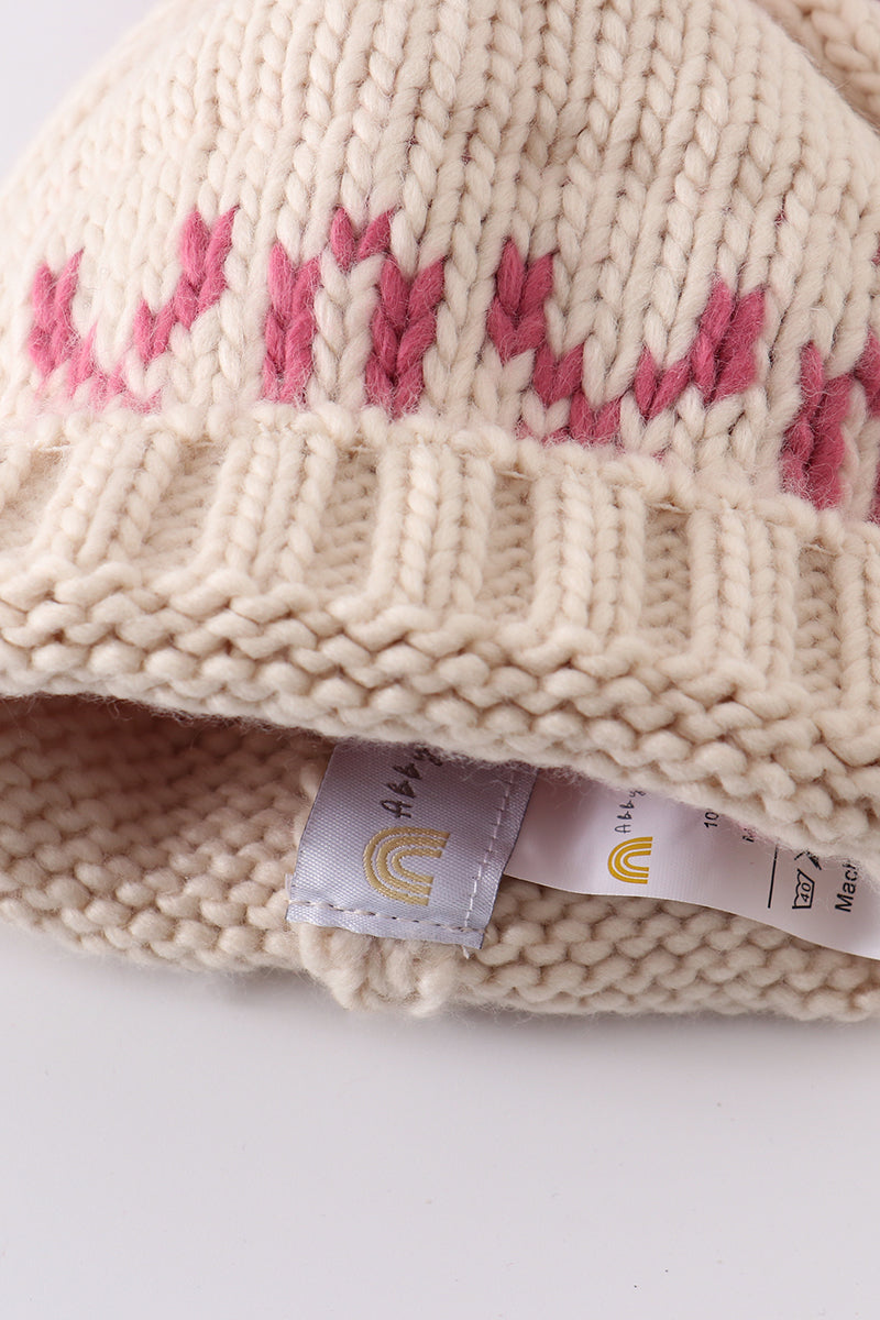Cream XOXO knit beanie pom pom hat - Aaria Tees Aaria Tees