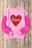 Pink Shiny Heart Shape love Print Sequined Sleeve Sweatshirt - Aaria Tees Aaria Tees