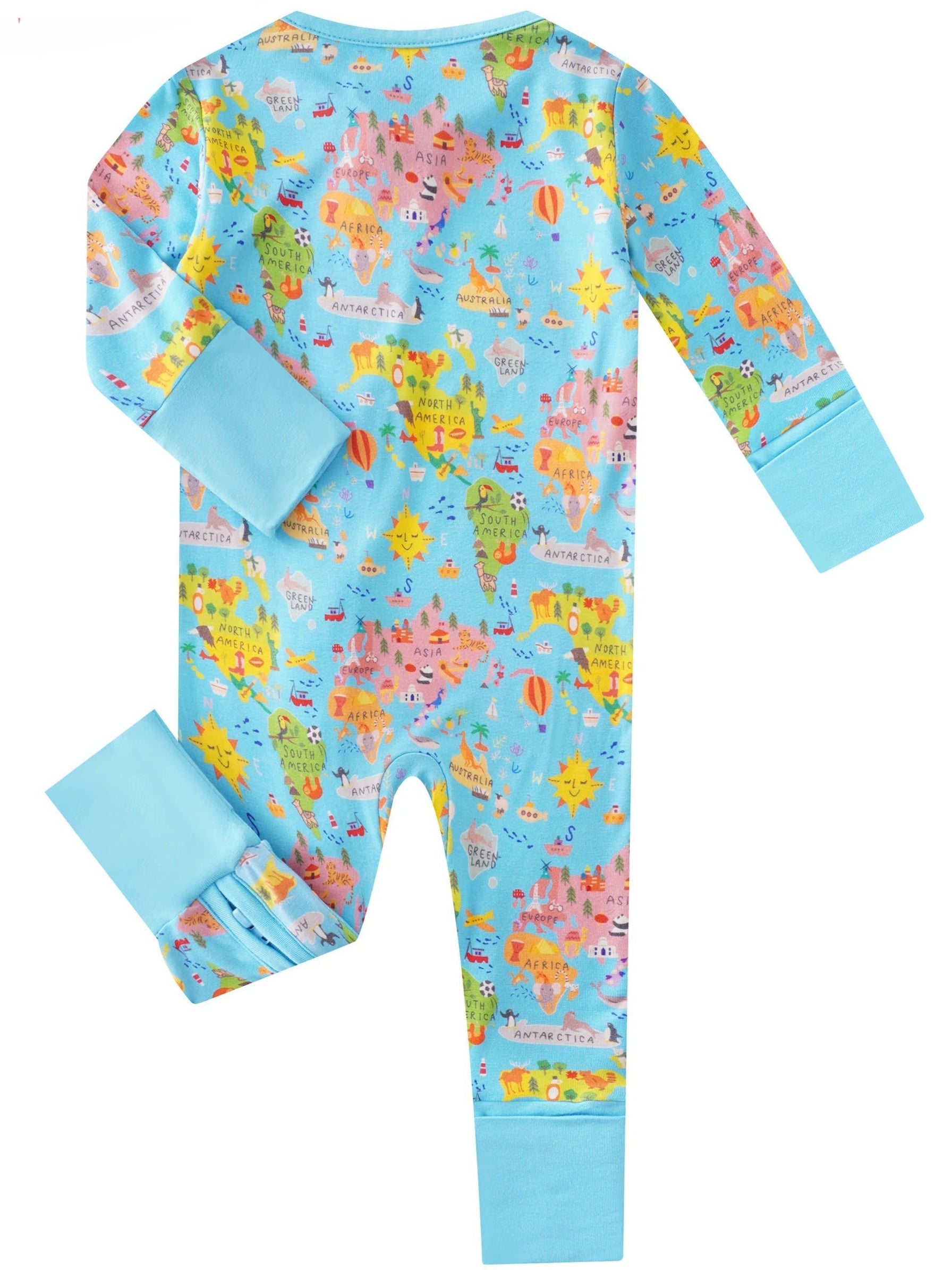 PoshTOT World Map Bamboo Baby Convertible Zippy Romper - Aaria Tees Aaria Tees