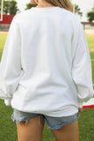 White Game Day Sequin Rugby Pattern Baggy Sweatshirt - Aaria Tees Aaria Tees