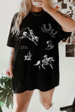 Black Western Cowboy Print Oversized Tunic Tee - Aaria Tees Aaria Tees