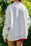 Light Grey Sequined Halloween Pumpkin Graphic Exposed Seam Mock Neck Sweatshirt Aaria Tees