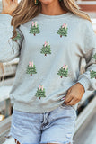Pink Sequined Xmas Tree Patched Patterned Holiday Pullover Sweatshirt Aaria Tees