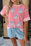 Peach Blossom Raw Edge Patchwork Coquette Patriotic Sequin Boots Graphic Top Aaria Tees