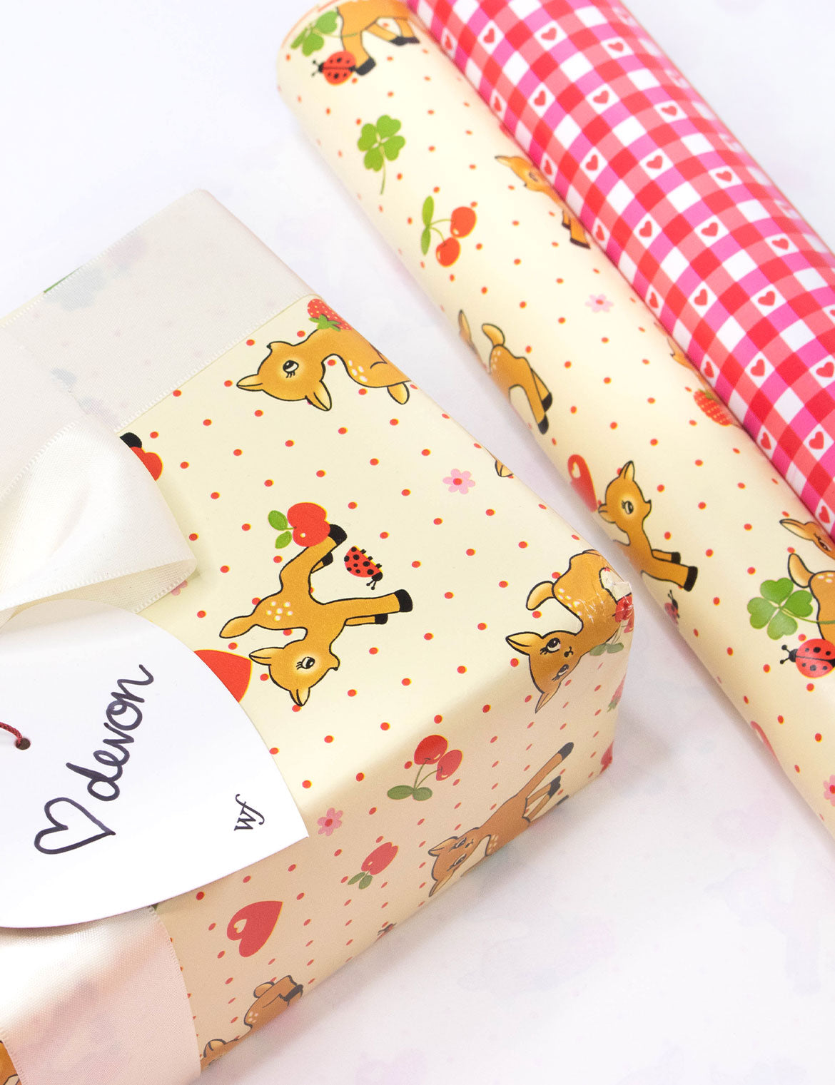 Oh Deer and Red Gingham Hearts Gift Wrap - 2 Pack - Aaria Tees Aaria Tees