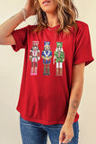 Red Sequined Christmas Nutcracker-man Graphic Cuffed Short Sleeve T Shirt Aaria Tees