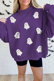 Tillandsia Purple Halloween Sequined Ghost Print Mock Neck Graphic Sweatshirt Aaria Tees