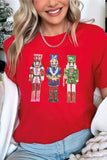 Red Sequined Christmas Nutcracker-man Graphic Cuffed Short Sleeve T Shirt Aaria Tees