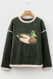 Four Leaf Clover Mallard Duck Graphic Contrast Trim Patchwork Casual Knit Top Aaria Tees