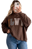 Coffee WWJD Mix Pattern Letter Graphic Exposed Seam Loose Plus Size Sweatshirt Aaria Tees