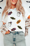 White Sequined Halloween Spirit Pattern Patched Custom Casual Tee Aaria Tees
