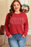 Fiery Red Twist Ribbed MERRY Letter Graphic Plus Size Pullover Aaria Tees