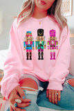 Pink Cute Nutcracker Printed Drop Shoulder Christmas Sweatshirt - Aaria Tees Aaria Tees