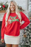 Red Merry Christmas Crewneck Drop Shoulder Loose Sweatshirt - Aaria Tees Aaria Tees