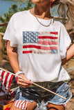 White Faux Patchwork Printed US Flag Casual Tee - Aaria Tees Aaria Tees
