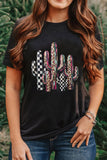 Black Mixed Pattern Cactus Graphic Print Relaxed T-Shirt - Aaria Tees Aaria Tees