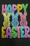 Black Glittering Bunny HAPPY EASTER Graphic T Shirt Aaria Tees