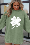 Grass Green Distressed Clover Print St Patricks Corded Sweatshirt - Aaria Tees Aaria Tees