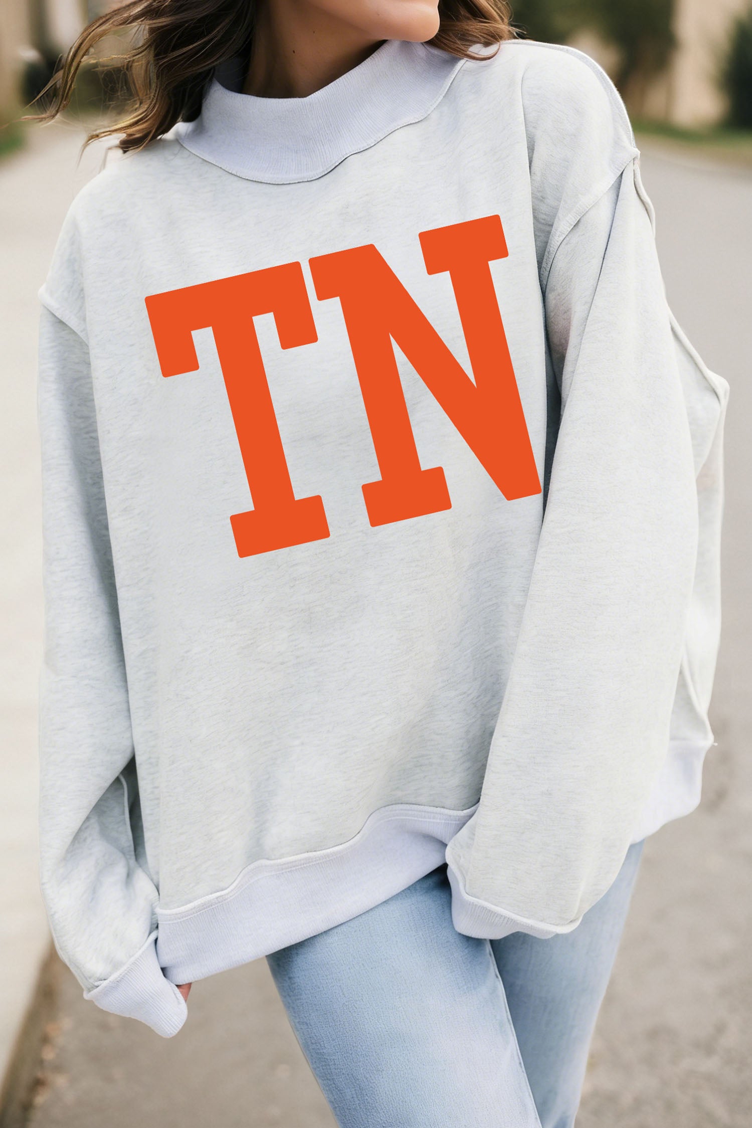 Light Grey TN TENNESSEE Double Printed Reversible Mock Neck Sweatshirt - Aaria Tees Aaria Tees