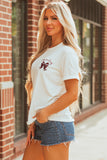 White Game Day Bowknot Embroidered Graphic Casual Tee Aaria Tees